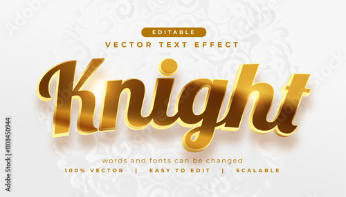 3d golden knight lettering text style with shiny effect