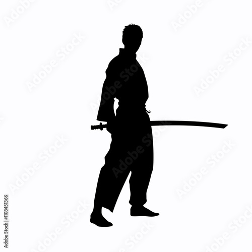 Warrior poised for action with katana in hand during combat training session