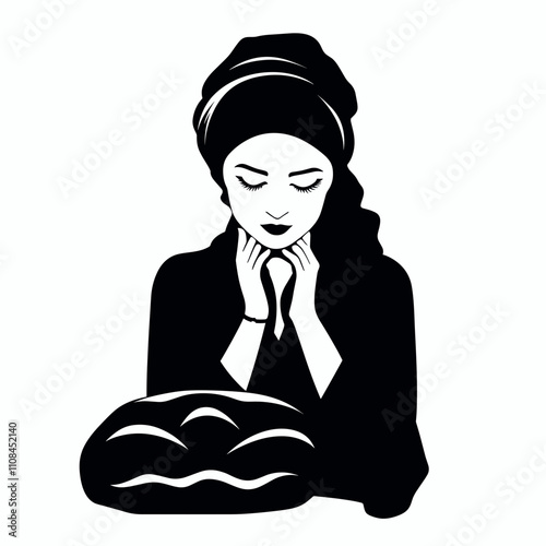 Woman contemplating while sitting near freshly baked bread in a cozy kitchen setting