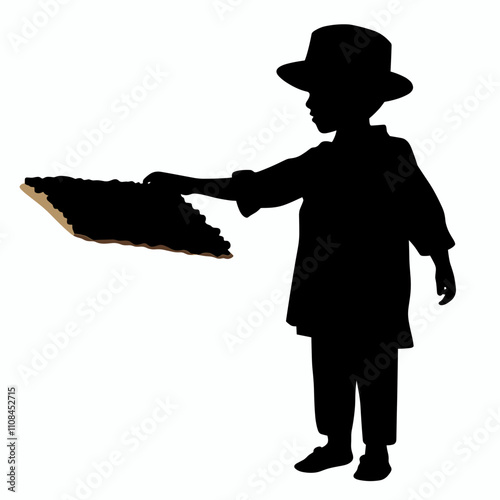 Child holding a tray of baked goods while wearing a traditional hat at a market