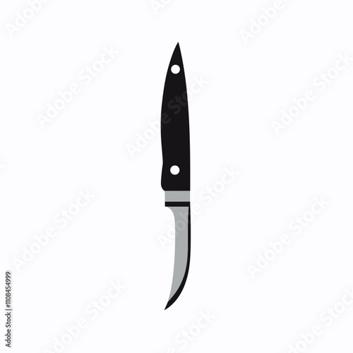 Kitchen knife with a curved blade and black handle for culinary tasks and food preparation