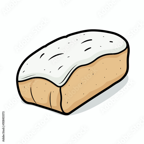 Freshly baked bread with white frosting on top displayed on a simple background