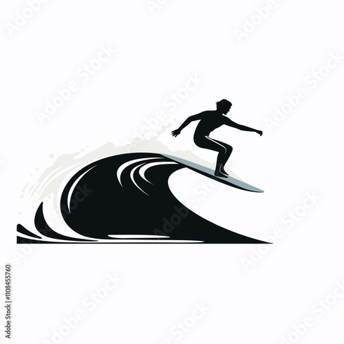 Surfer riding a wave in a dynamic coastal environment during bright daylight