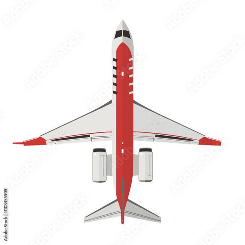 Airplane over head view showcasing design and features of aircraft structure