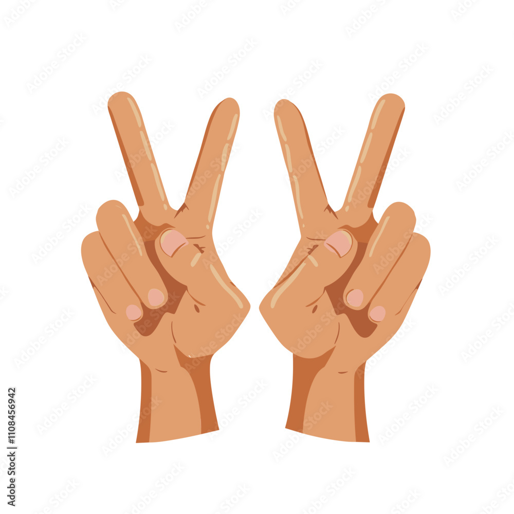 Fototapeta premium Two hands forming peace signs against a simple background