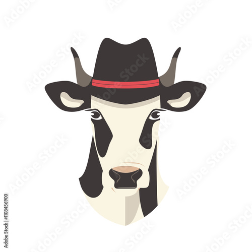 Cow wearing a stylish hat, showcasing a fun blend of farm charm and quirky fashion