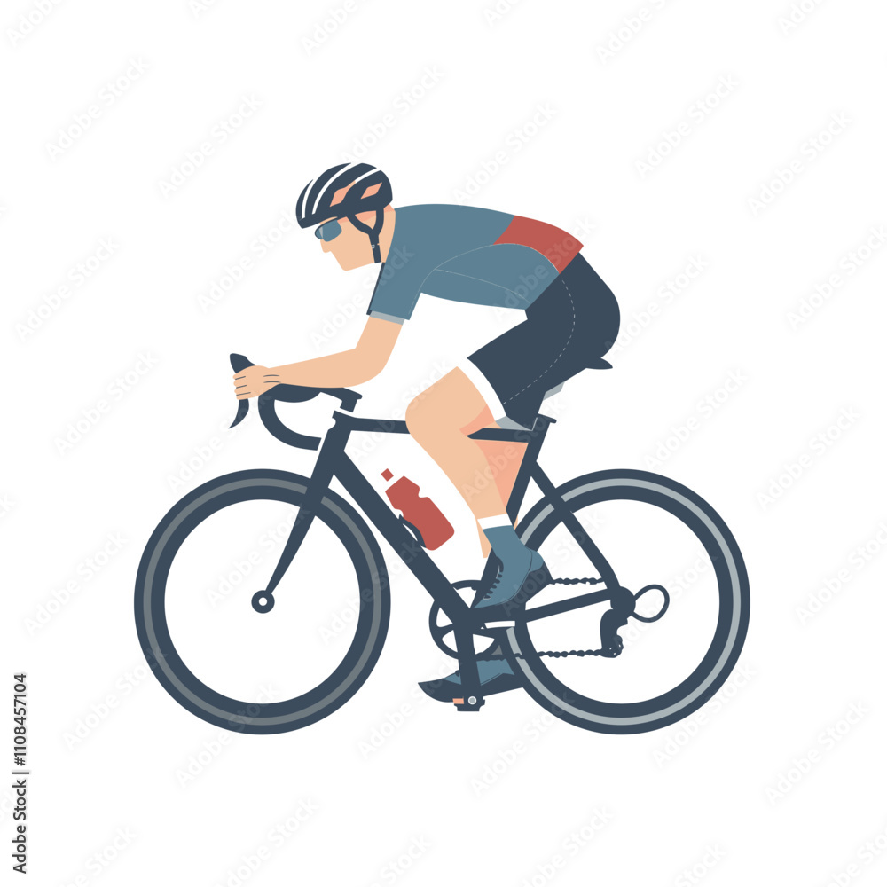 Naklejka premium Cyclist racing on a road bike during a sunny day in a vibrant countryside setting