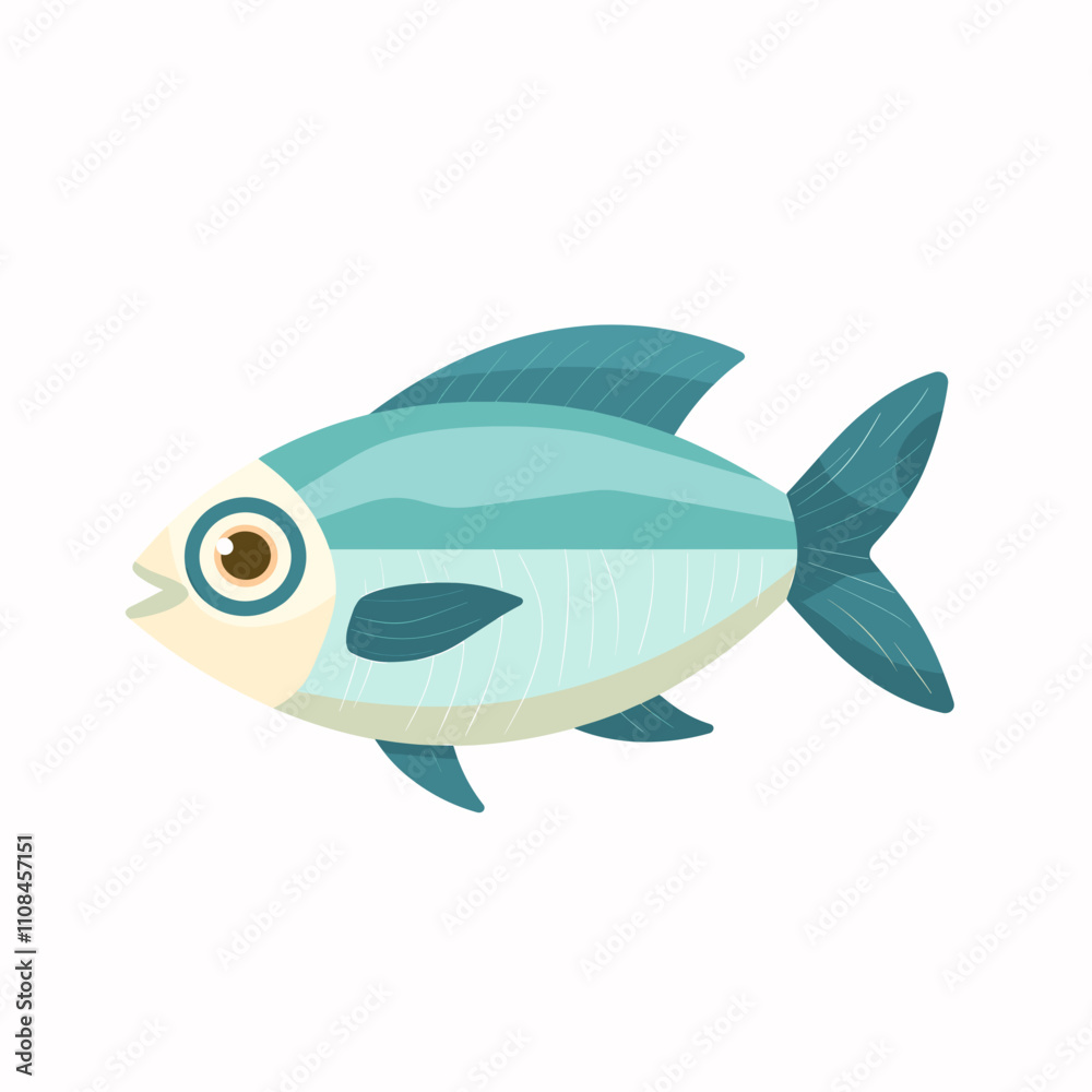 Fototapeta premium Colorful cartoon fish swimming in a bright and simple style in a digital illustration