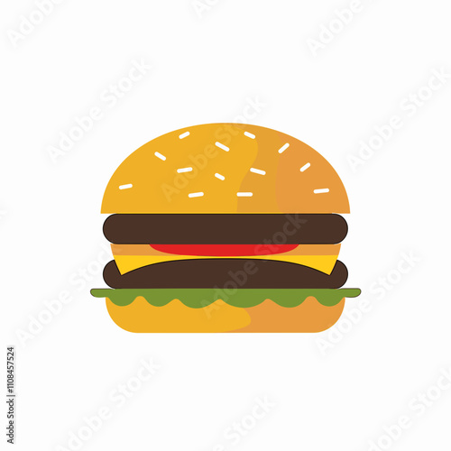 Delicious burger with cheese and fresh vegetables in a simple design