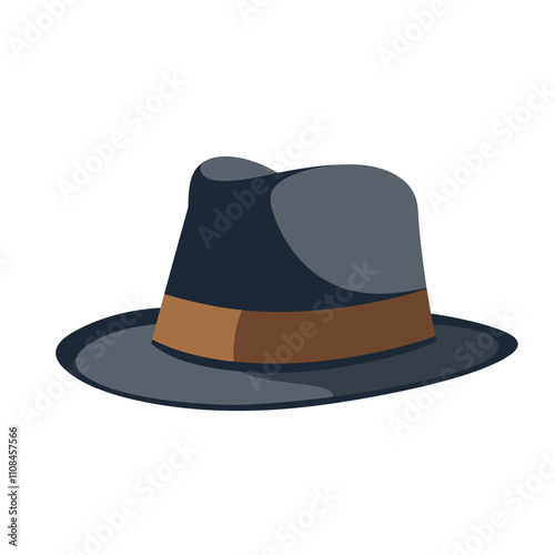 Stylish gray fedora hat with a brown band on a minimalist white background