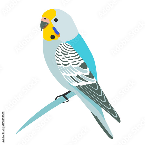 Colorful budgerigar perched on a branch with vibrant plumage in a bright setting