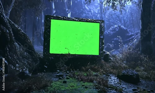 Green Screen Portal in a Dark Forest Setting photo