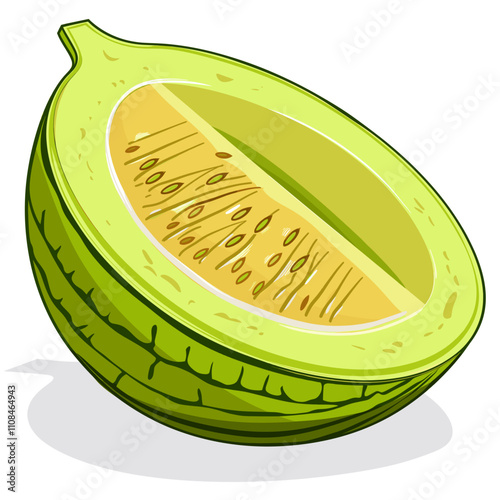 Bright green melon sliced open revealing juicy interior with seeds and texture