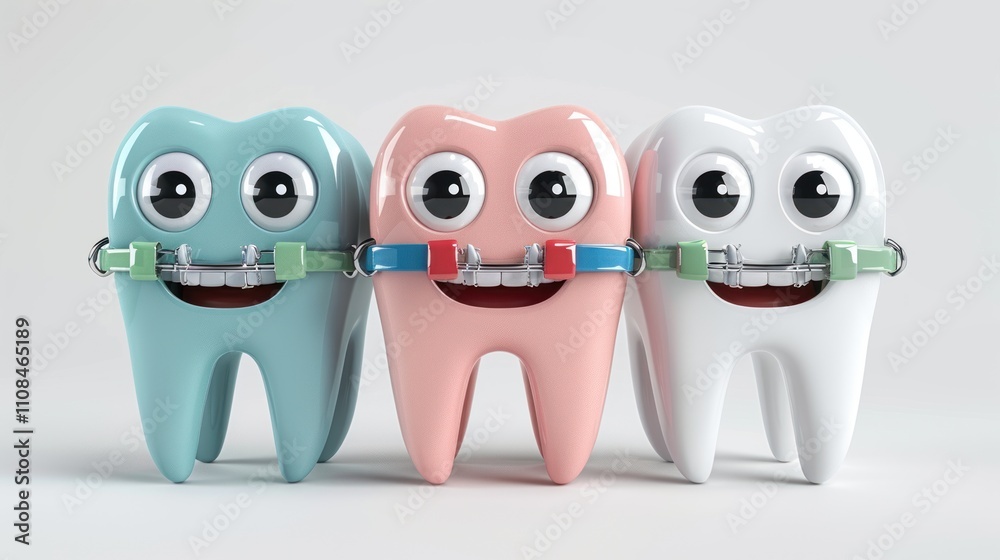 Fototapeta premium Straightening journey: orthodontic bracket or brace, focusing on dental treatment concept designed to correct misaligned teeth, enhance oral function, boost confidence with beautifully aligned smile.