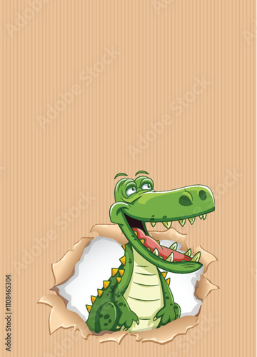 Cheerful Crocodile Peeking Through Paper