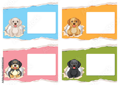 Cute Puppies in Colorful Frames