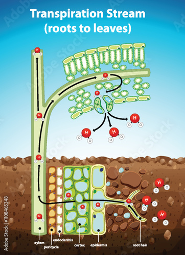 Transpiration Stream from Roots to Leaves