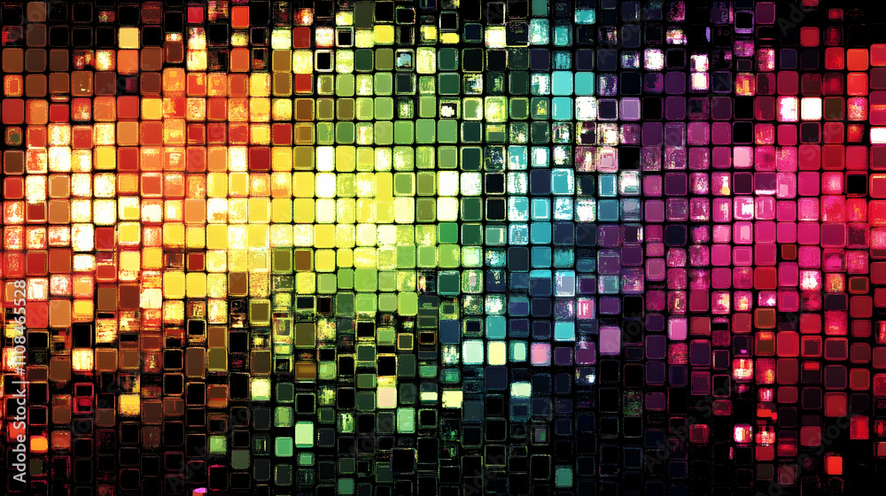 Obraz premium Abstract colorful mosaic background with vibrant squares and pixelated texture.