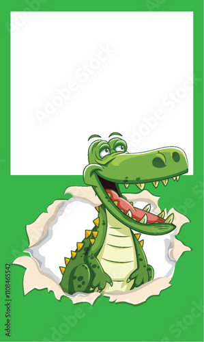 Cheerful Crocodile Breaking Through Frame