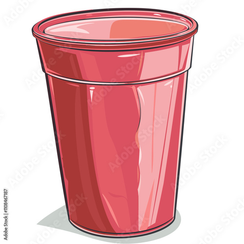 Bright red cup used for beverages at outdoor gatherings or parties during warm weather