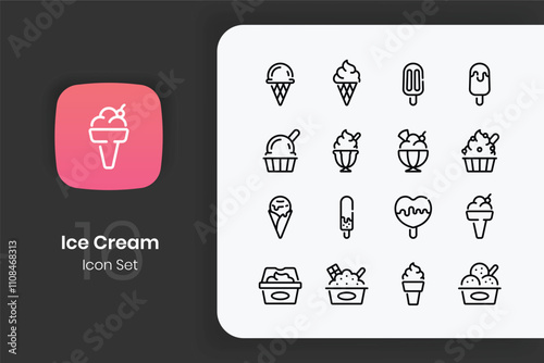 Outline ice cream icon design set