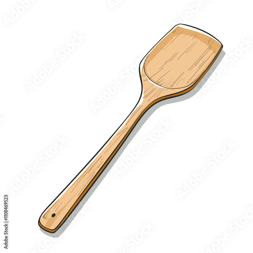 Wooden spatula rests on a white background showcasing its simple design and craftsmanship
