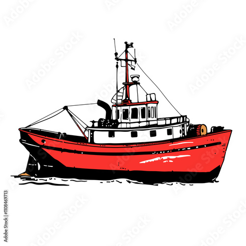 Vintage red tugboat in calm waters showcasing maritime charm and classic design