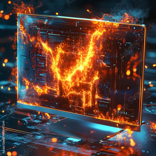 A digital firewall in action, blocking unauthorized access to computer systems and protecting against cyber threats, symbolizing robust cybersecurity measures. photo