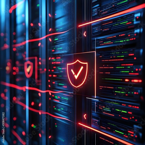 A digital firewall in action, blocking unauthorized access to computer systems and protecting against cyber threats, symbolizing robust cybersecurity measures. photo