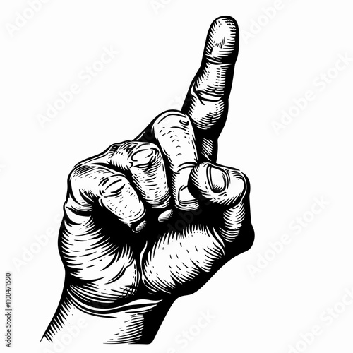 Hand gesture signifying one or first in an artistic black and white style