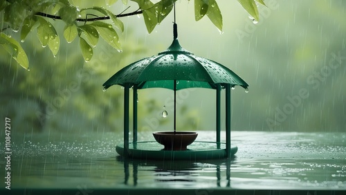 Wallpaper Mural Green leaf with water drops, nature background with water reflection. Torontodigital.ca