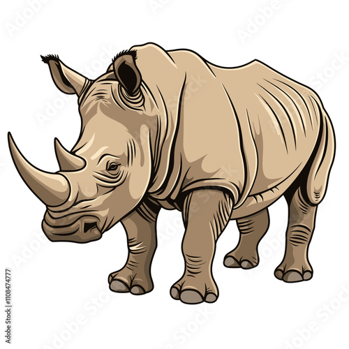 Rhinoceros standing confidently in a natural environment with detailed illustration