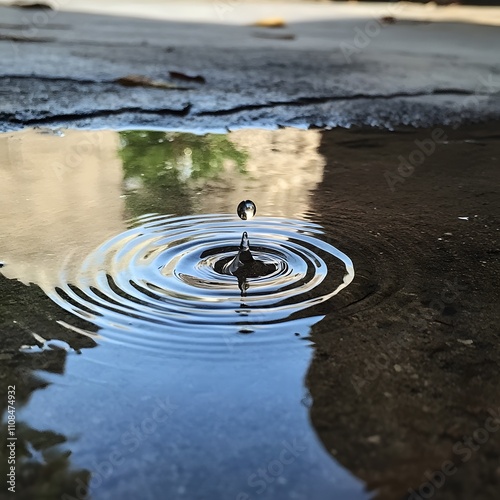 A drop of water falling into a puddle, creating a ripple effect, symbolizes the significant impact of individual actions on fostering positive change. photo