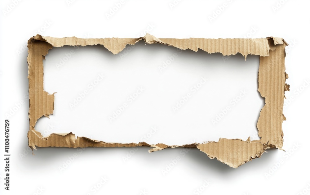 Fototapeta premium A torn cardboard banner with a white center and brown striped borders, perfect for adding an authentic, rustic feel to your design. 