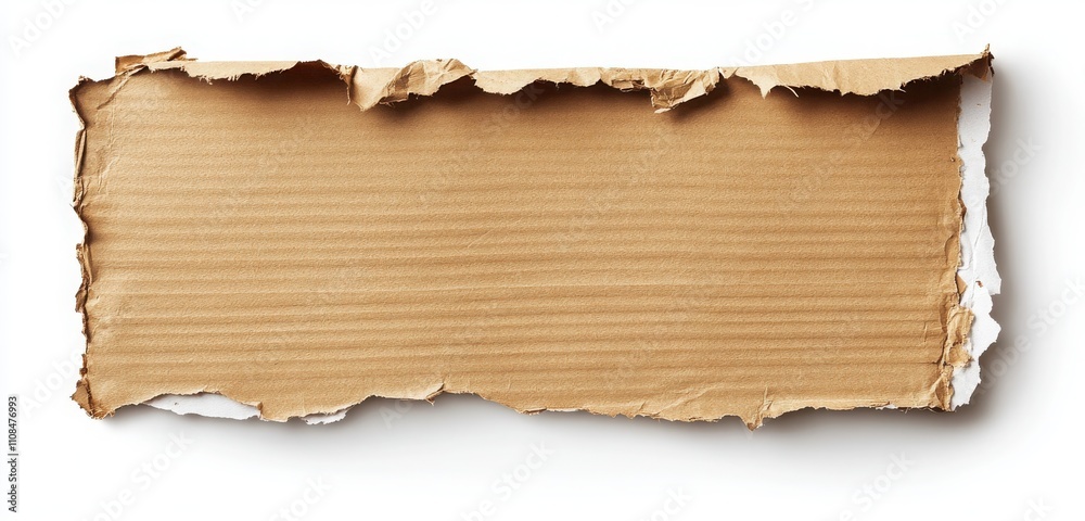 Fototapeta premium A torn piece of cardboard with a white center and brown striped edges, offering a rustic, authentic touch for your text or design. 