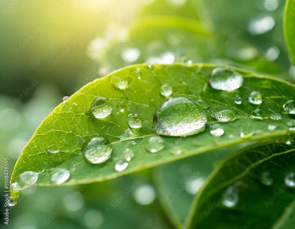 beautiful drops of transparent rain water on a green leaf macro. Drops of dew in the morning glow in the sun. Beautiful leaf texture in nature. Natural background. beautiful drops of transparent rain water on a green leaf macro. Drops of dew in the morning glow in the sun. Beautiful leaf texture in nature. Natural background.