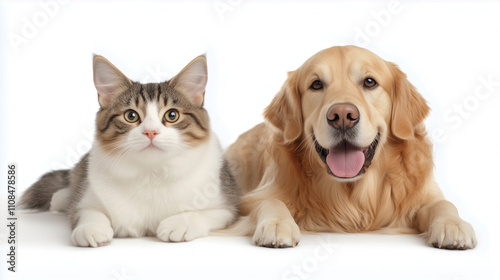 manx kitten and retriever dog 