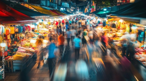 Wallpaper Mural Blurred Crowd Walking Through Night Market Stalls Torontodigital.ca