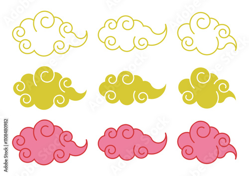 Chinese cloud element set for Chinese new year design, outline, flat design and filled outline