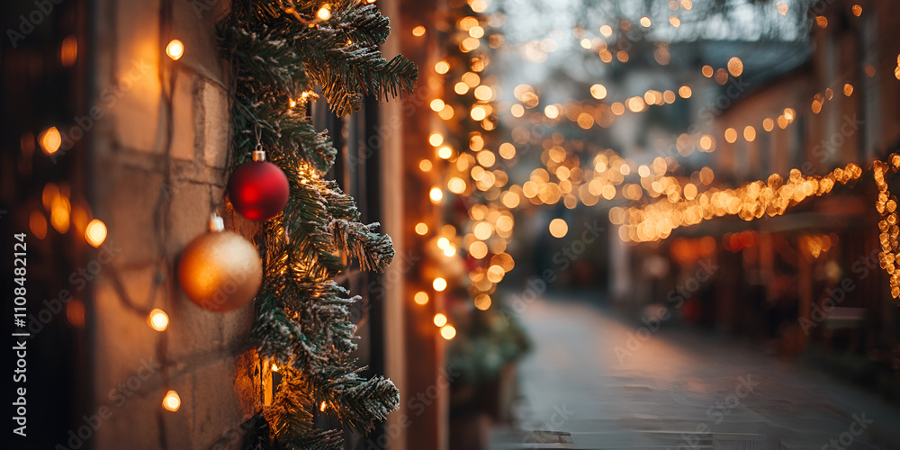 Obraz premium Festive Street Decoration with Lights and Ornaments