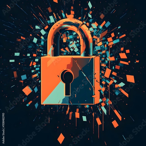 Illustration of cracked padlock representing a security breach. photo