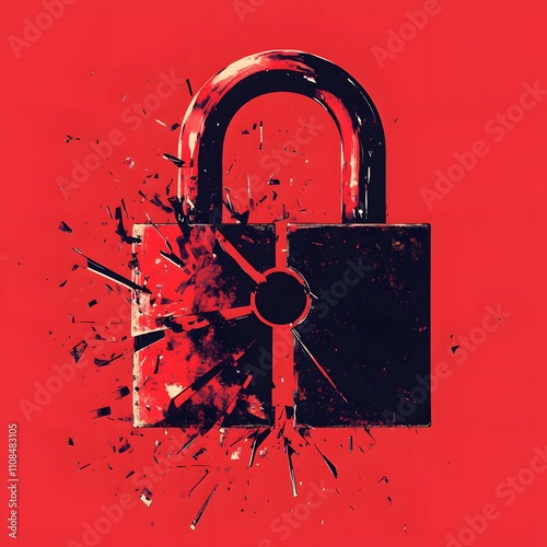 Illustration of cracked padlock representing a security breach. photo