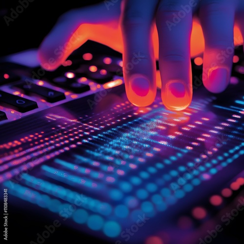 
The image showcases a close-up of a futuristic fingerprint authentication system, symbolizing advanced biometric security and user access control technology.