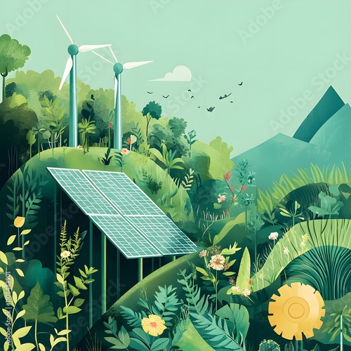 A green energy banner emphasizing environmental protection and the use of renewable, sustainable energy sources. photo