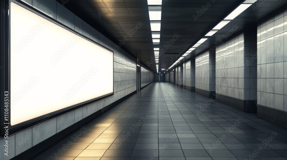Obraz premium Empty Subway Corridor with a Blank Billboard