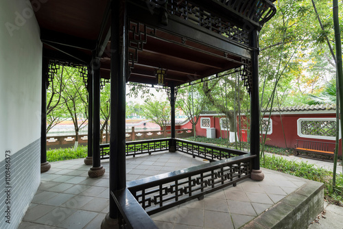 The pavilion corridor of Wangjiang Tower Park in Chengdu, Sichuan, China photo