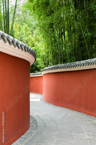 Red wall of Wangjiang Tower Park, Chengdu, Sichuan, China photo