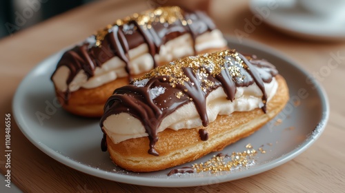 Indulge in Gourmet Chocolate Eclairs with Gold Flakes - Bakery Delights