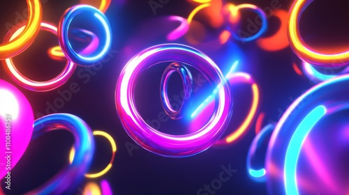 Glowing Neon Rings and Spheres in a Dark Space