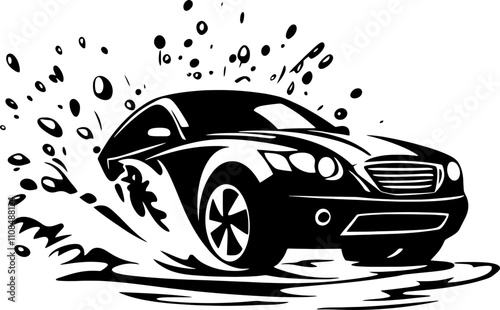 Car wash logo illustration with water splatter